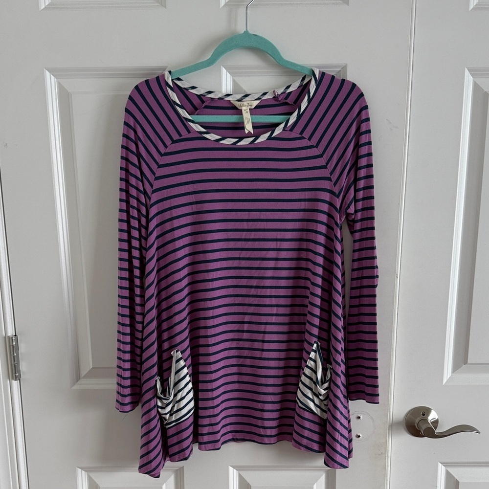 Matilda Jane Striped Purple and Blue Tunic Top SZ Small 95% Modal